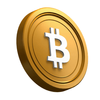 Geneigte Bitcoin BTC Münze als visuelles Gestaltungselement im Hero-Bereich